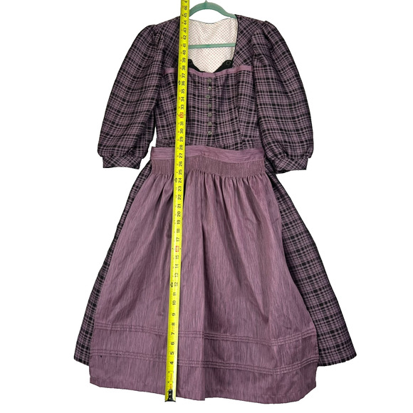 Apron Style Dress Women's Wool Blend Purple Handmade Puff Elbow Sleeve Vtg - Picture 4 of 13